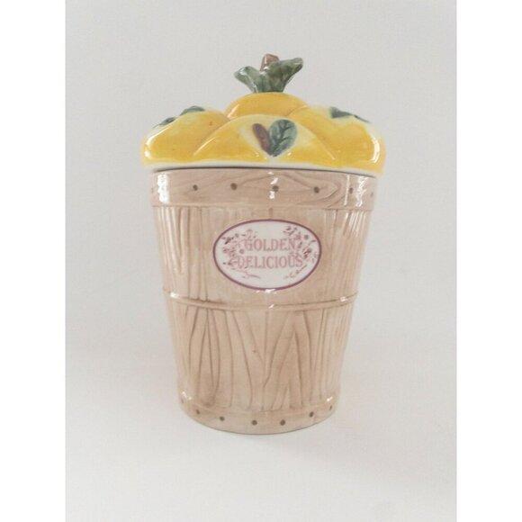 Pfaltzgraff Golden Delicious Apple Basket Ceramic Cookie Jar 11" Dishwasher & Mi - Picture 1 of 12